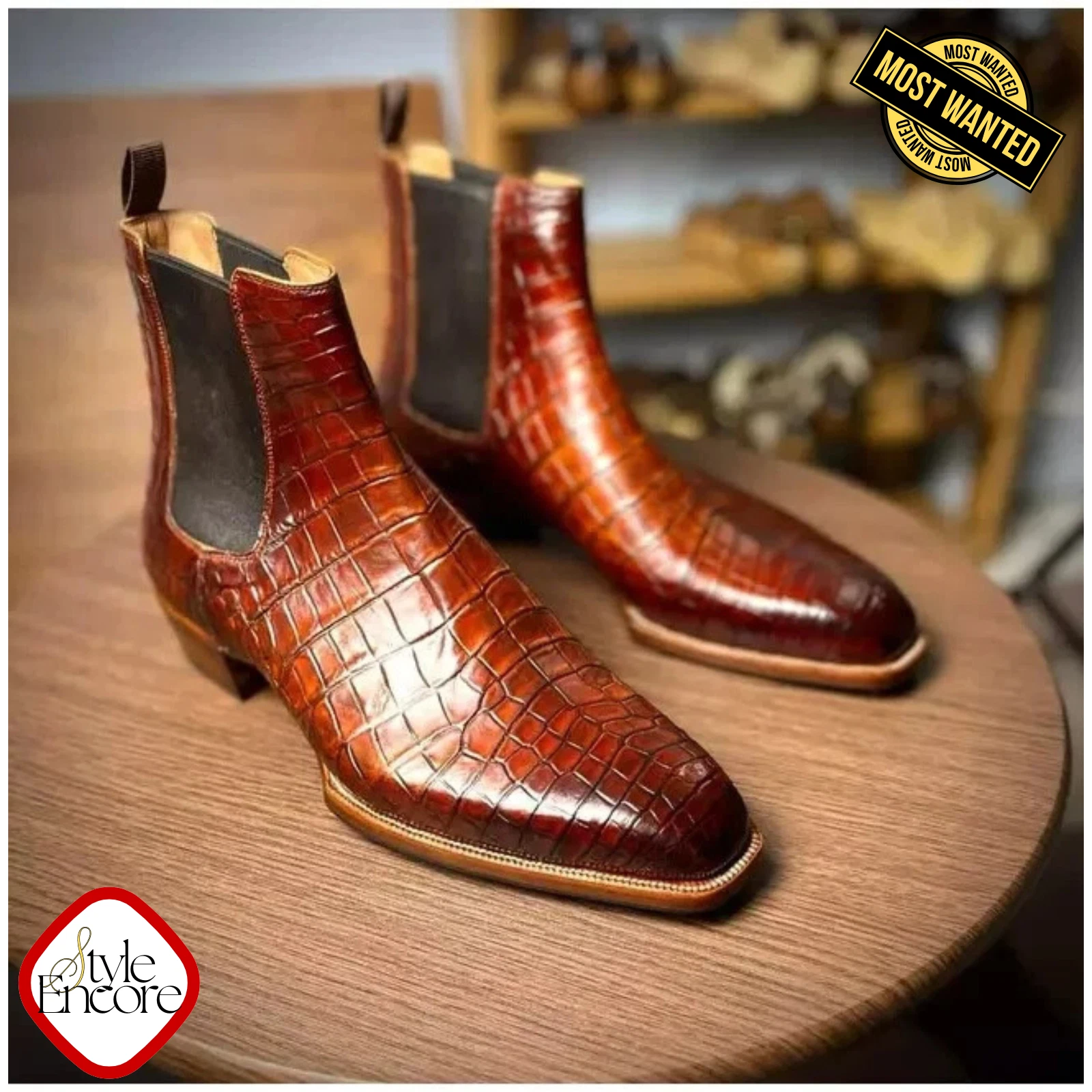 Tailored Men’s Brown Crocodile Pattern Chelsea Boots Luxury Leather Dress Boots