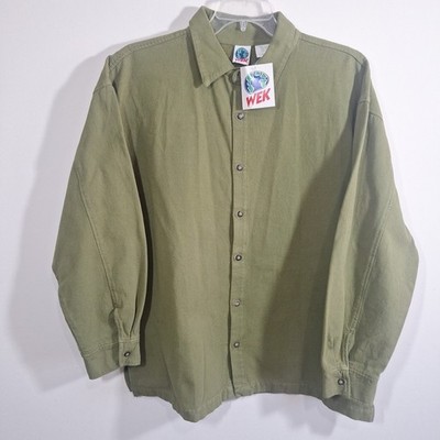 Vtg WEK W/tags Green Cotton Denim Button Down Shirt L/XL