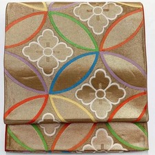 6736 Japanese Vintage Fukuro Obi Belt Kimono Fabric Silk Traditional Gold