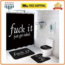 4 Pcs Bathroom Set with Shower Curtain and Rugs Funny Decor