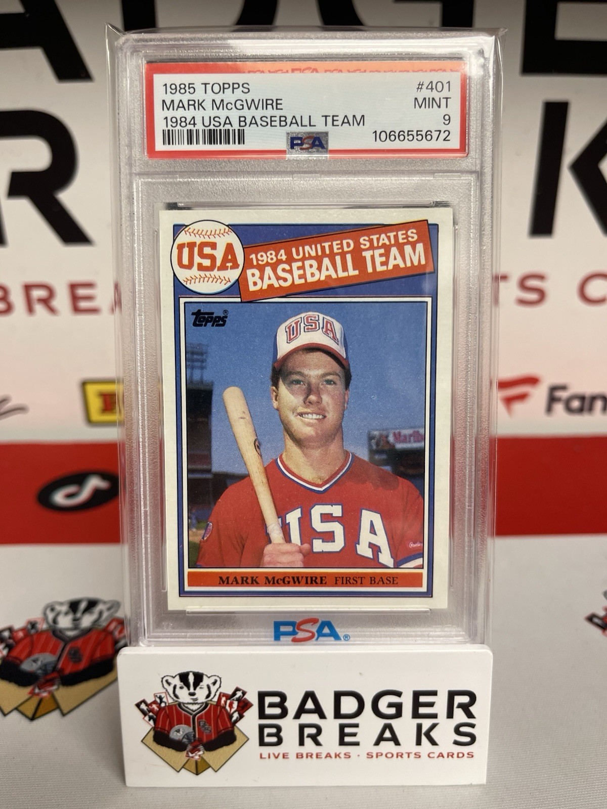 1985 Topps Mark Mcgwire #401 1984 USA Baseball Team PSA 9 MINT SS