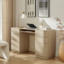 Mirae 55" 6-Drawer Curved Office Desk in Brushed Light Oak