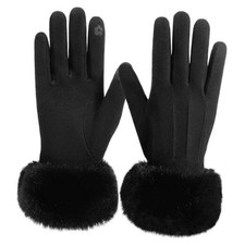 Tavaleu Winter Gloves for Women with Faux Fur Cuff, Thermal Glove with Black