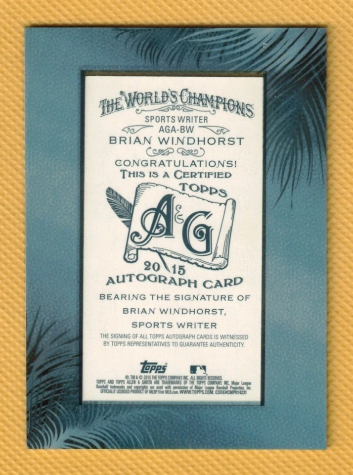 BRIAN WINDHORST AUTO RC 2015 Topps Allen & Ginter Framed Mini Autograph #AGA-BW - Image 4 of 4