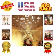 Christmas Star Tree Topper with Built-in Led Snowflake Projector Lights Hollo...
