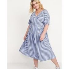 New Old Navy Waist-Defined Striped Tie-Belt Midi Wrap Dress 759770