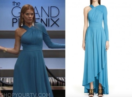 Givenchy Maxi Long Asymmetric One Shoulder Draped Dress Blue Gown 4 2019 Runway - Picture 10 of 16