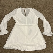 Lulus Made With Love White Long Sleeve Sheer Dress White Large NWT Beautiful A8