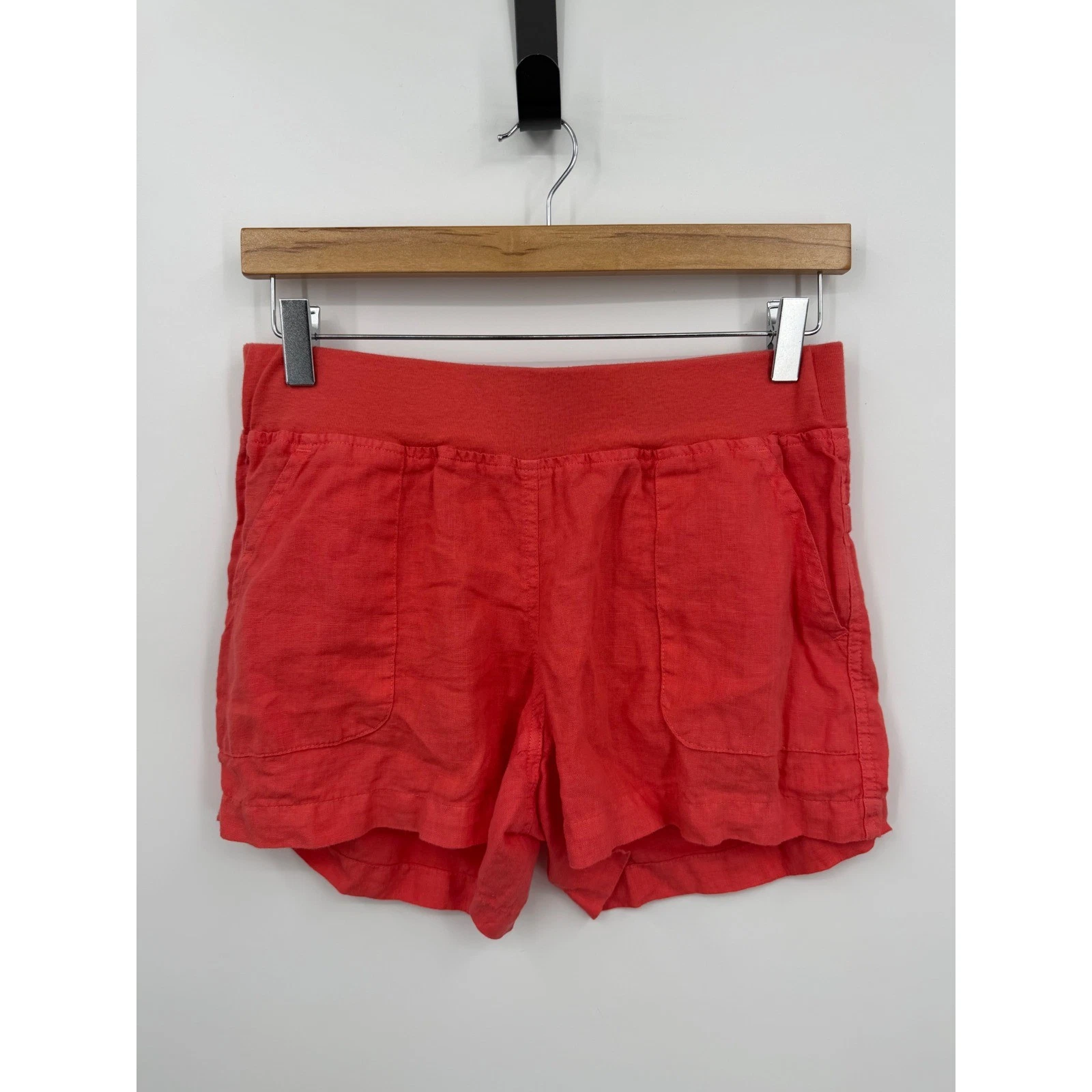 Allen Allen Linen Blend Shorts Womens Small Red Coral Elastic Waist Pockets
Opens in a new window or