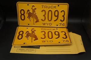 ONE or MORE - 1974 Wyoming TRUCK Cowboy Horse License Plate PAIR / SET ORIGINAL