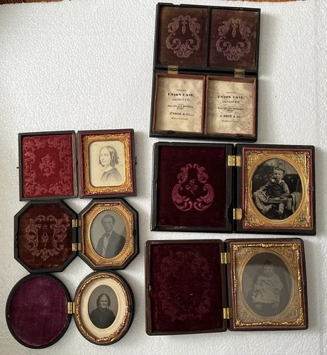 Antique Tin Type Photo Portrait Cases S. Peck & co. Union Lot of 6 1800s Velvet