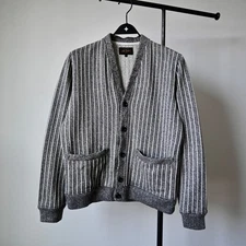 BEAMS Plus stiriped melange knit sweat cardigan, made in Japan, vintage-inspired