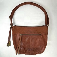 Lucky Brand Brown Leather Crossbody Shoulder Bag Purse Tassel Zipper Studded