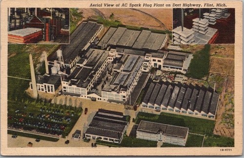 Vintage FLINT, Michigan Postcard "AC Spark Plug Plant" LINEN / 1949 Cancel