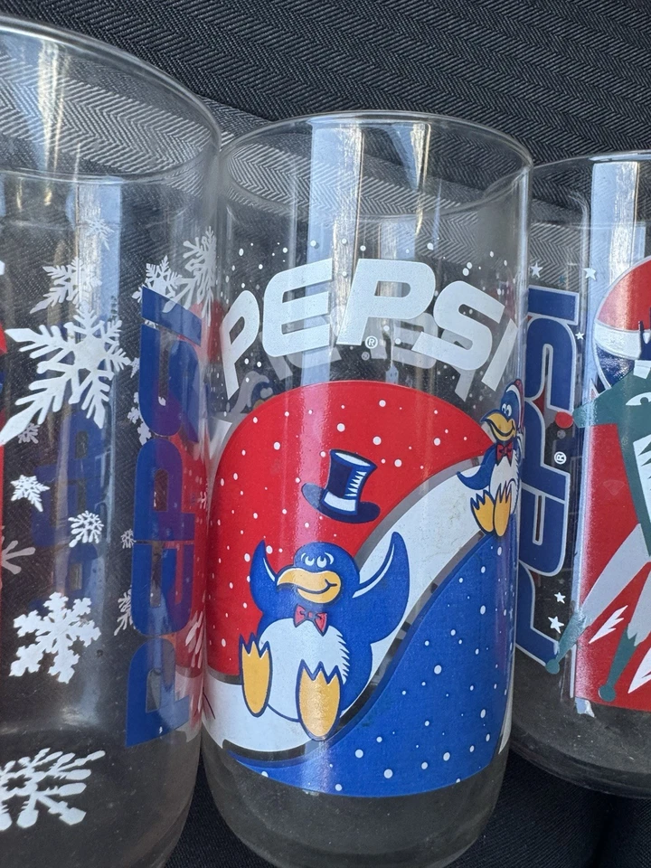 Vintage Pepsi Christmas Glassware Set of 3 Different Designs Rare Penguin Deer - Image 3 of 4
