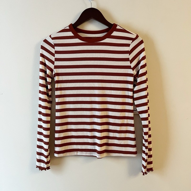 ANA Maroon Striped Ribbed Knit Long Sleeve Top Size XS NEW