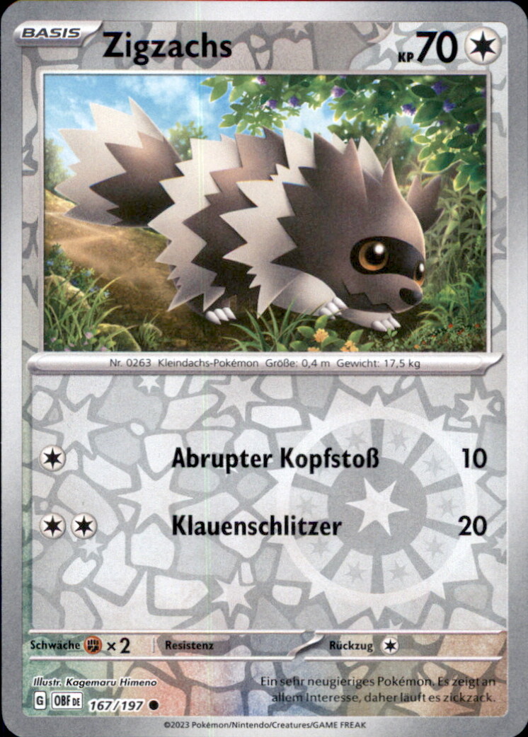 char レア ziccazacca Pokemon - 167/197 - Zigzachs - Reverse Holo - OBF Karmesin