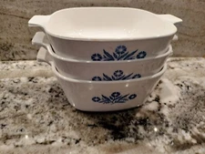 Set Of 3 Vintage Corning Ware Blue Cornflower Casserole Dishes Ovenware No Lids
