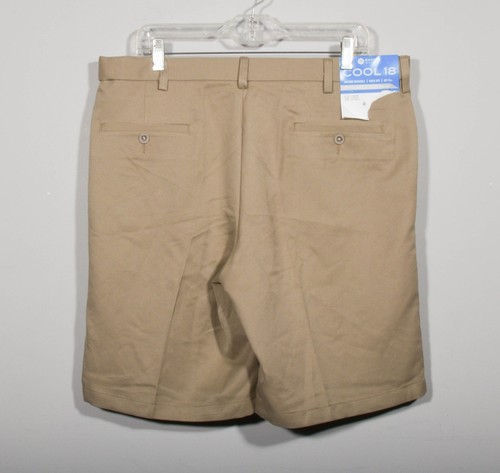 Neu mit Etikett Haggar Cool 18 Shorts erweiterbarer Bund plissiert khaki UPF 50+ Größe 36 - Bild 2 von 4