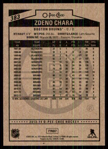 2013-14 O-Pee-Chee Zdeno Chara #383 - Picture 2 of 2