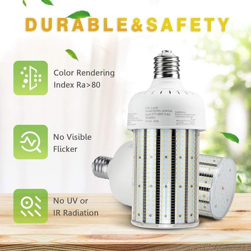 LED Retrofit Corn Light Bulb 80W 6000K 277-480V Workshop High Bay Lights Fixture - Picture 8 of 12