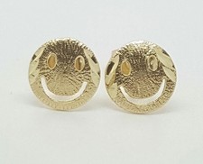 14k Solid Yellow Gold Stud Earrings Happy Smiley Emoji Round 7MM Unisex