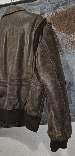 Vintage CABELAS Leather BOMBER Flight Jacket Medium M brown FLYERS Coat Great - Picture 7 of 14