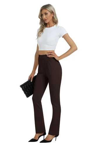 Women Bussiness Slacks Pant Soft Comfy Elastic Casual Stretch Bootcut Trousers - Picture 63 of 66