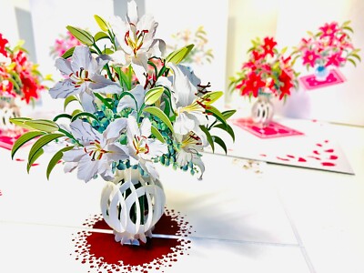 Origami Pop Cards LOVE Lilies Flower Bouquet Pop Up Greeting Card Happy ...