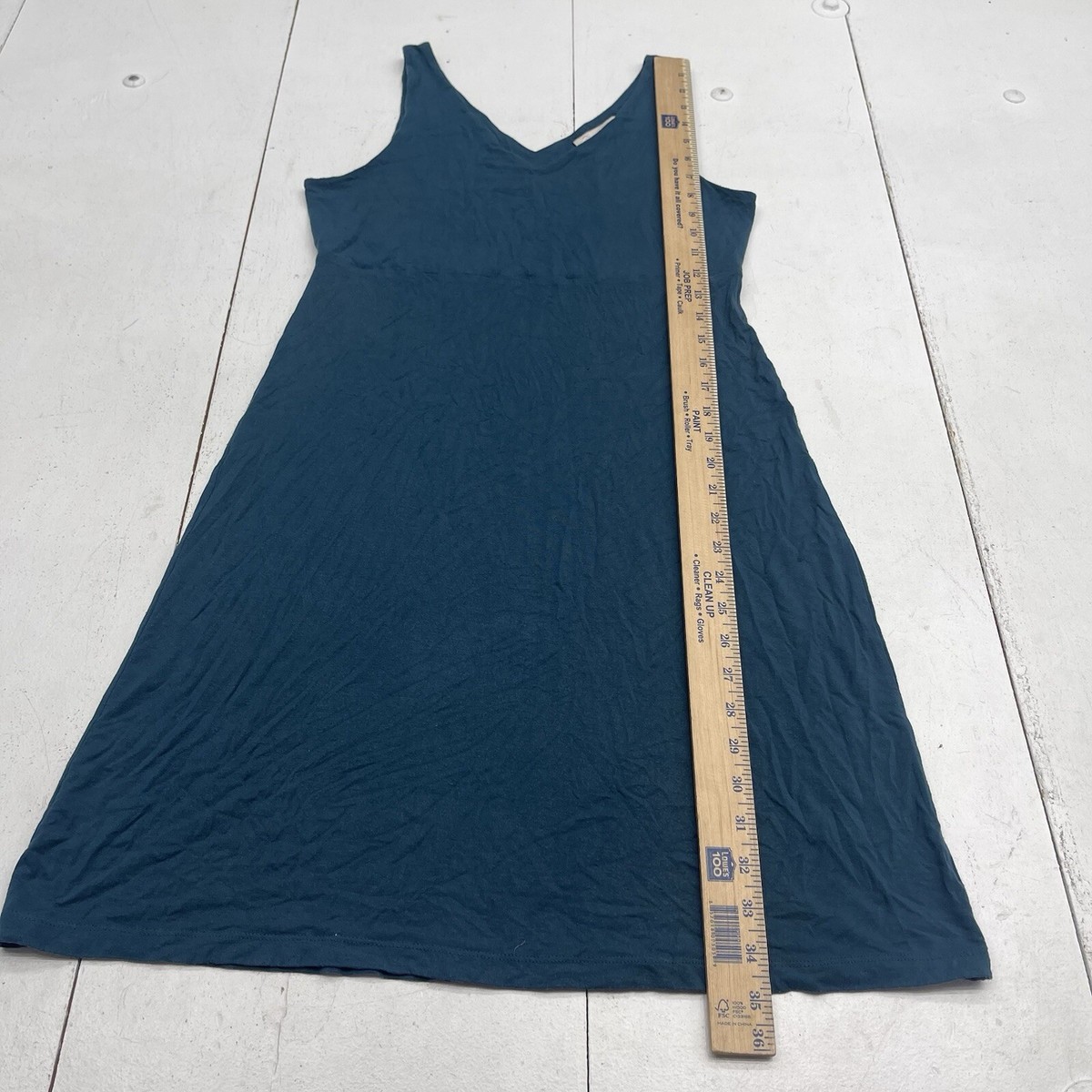 santorini blue v necked sleeveless dress made of silk taffeta Athleta Solid Blue Santorini V Neck Dress Women's Size Small