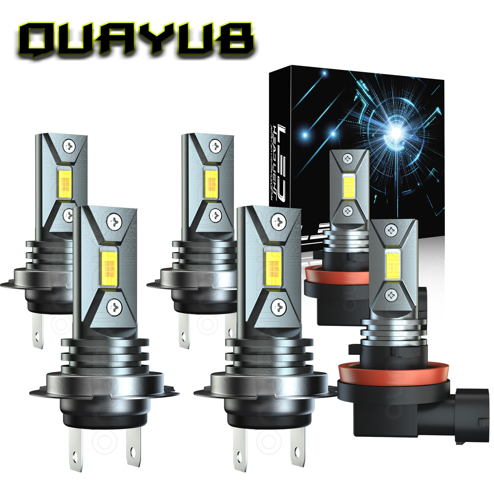 H7 + H11 LED Headlight & Fog Light Bulb Kit For Mercedes C300, C350 2008-2010 - Ice Blue