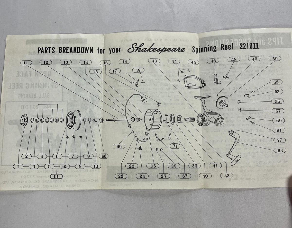 Parts Breakdown For Your Shakespeare Spinning Reel 2210II