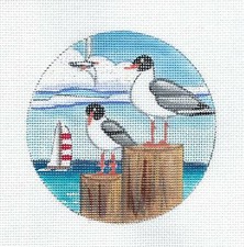Seagulls at the Seashore handpainted 18 mesh Needlepoint Canvas Alice Peterson