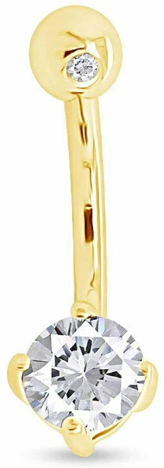 Piercing corporal de circonita cúbica corte redondo ombligo anillo plata de ley maciza Foto 4 de 4