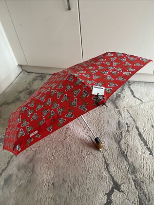 RP£80 MOSCHINO RED AUTOMATIC UMBRELLA TEDDY BEAR