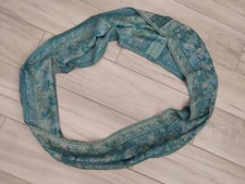 Teal Blue/Green Floral Pashmina Wool and Silk Infinity Scarf.    Size 70x13