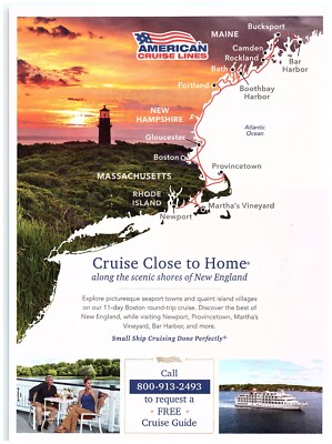 PRINT AD, 2022 American Cruise Lines Scenic Shores New England Massachusetts Map