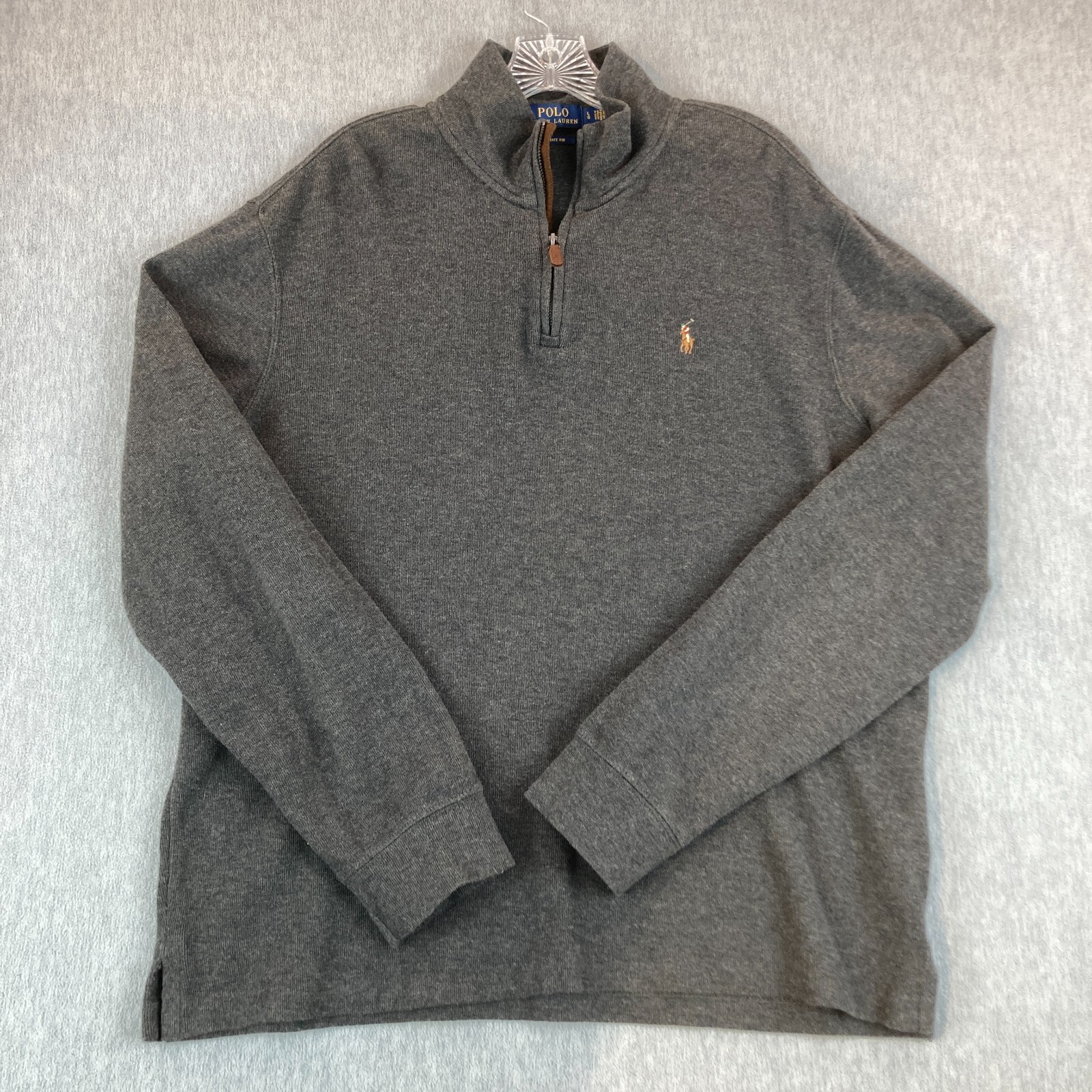 POLO RALPH LAUREN Estate Rib 1 4 Zip Felpa Uomo L Grigio Pony Mockneck