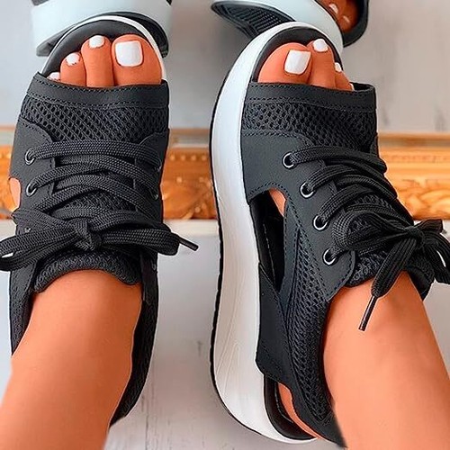 Women Muffin Sandals Breathable Casual Lace Up Flat Peep Toe Shoes Summer AU - Picture 10 of 16