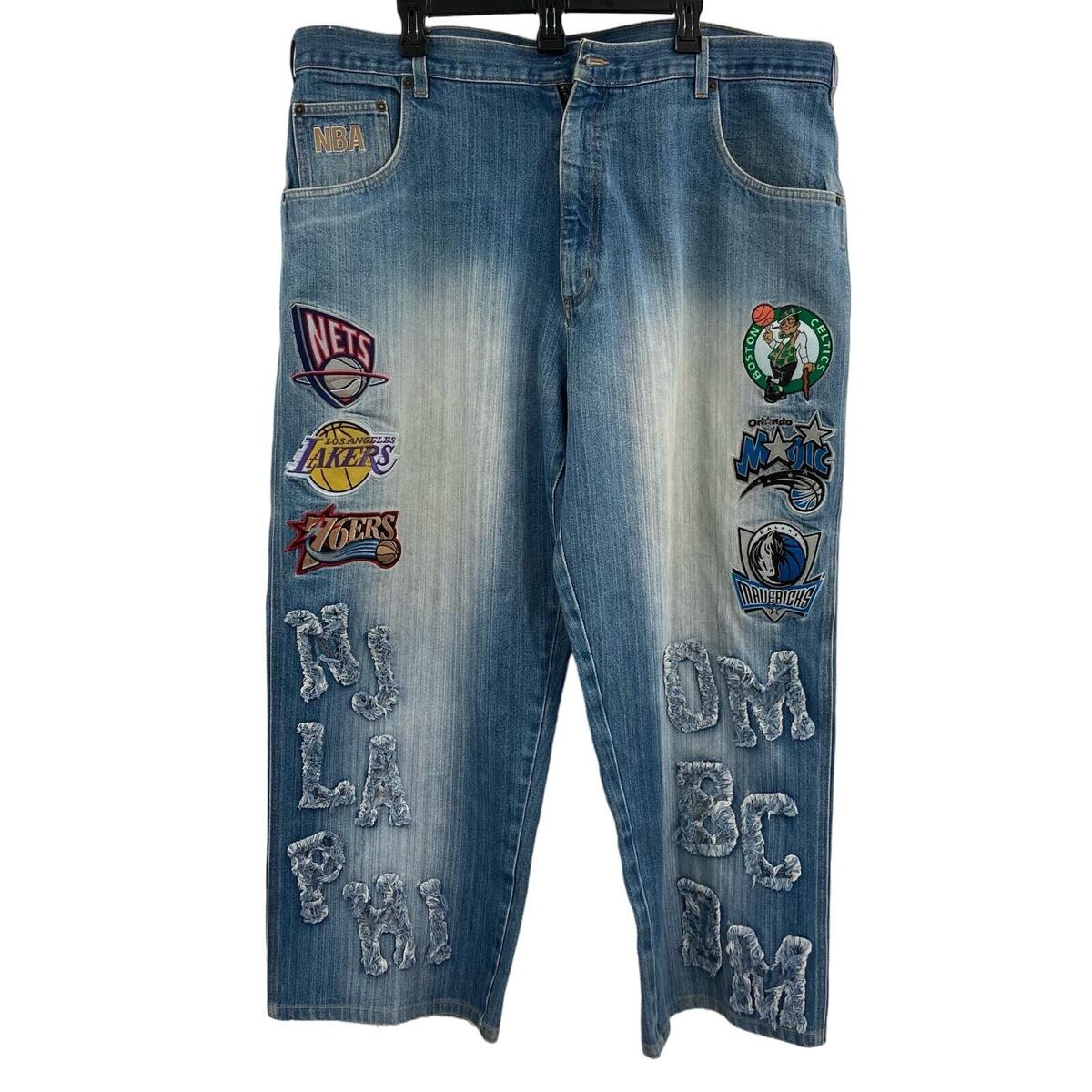 UNK NBA Denim Logo Patch Jeans Basketball Y2K Baggy Blue UNK NBA Denim Logo Patch Jeans Basketball Y2K Baggy Blue