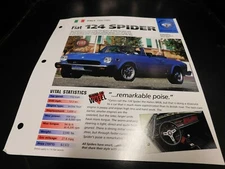 1966-1985 Fiat 124 Spider Spec Sheet Brochure Photo Poster 67 68 69 70 84 83 82