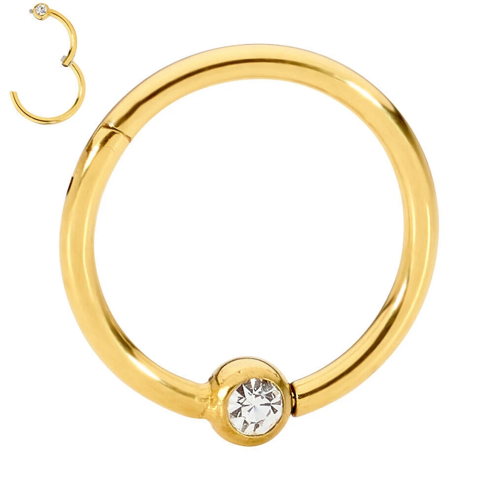 1pc 18G Surgical Steel Gem BCR Segment Hoop Septum Lip Nose Ball Closure Ring Foto 4 de 4