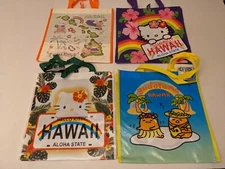 4 HELLO KITTY HAWAII REUSABLE SHOPPING BAGS HAWAIIAN ALOHA GUDETAMA 13" x 13 NEW