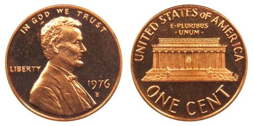 1976 S GEM BU PROOF Lincoln Memorial BRILLIANT UNCIRCULATED PENNY PF COIN #4137