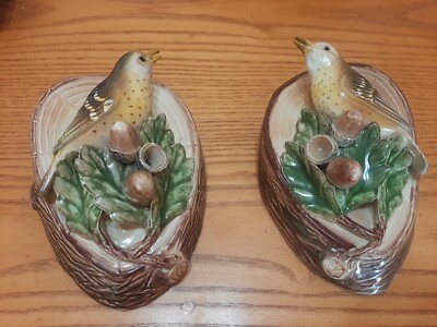 Vintage Porcelain Birds Figurine  Sparrow On Oak Branch 6x4  Two
