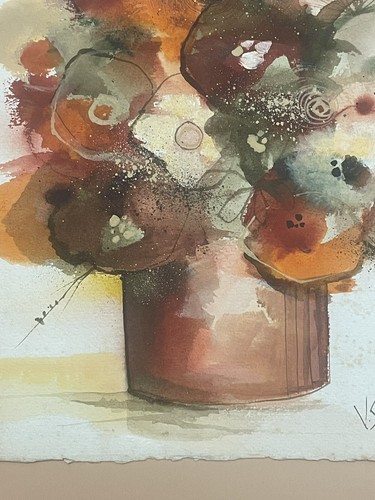 Quadro acquerello Jerry Seagle, artista del Texas (1941-2016) - fiori autunnali - Foto 9 di 13