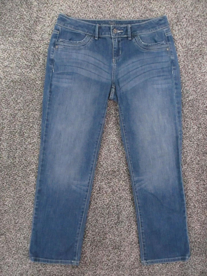 Pantalones de mezclilla para mujer Simply Vera Wang 8 azules rectos tiro bajo lavado medio 31x26 Foto 2 de 4