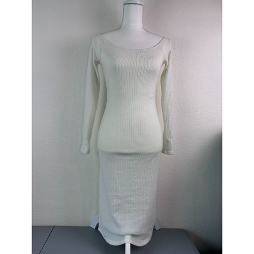UO Silence and Noise Mujer Pequeño Crema Acanalado Manga Larga Bodycon Vestido Nuevo con Etiquetas