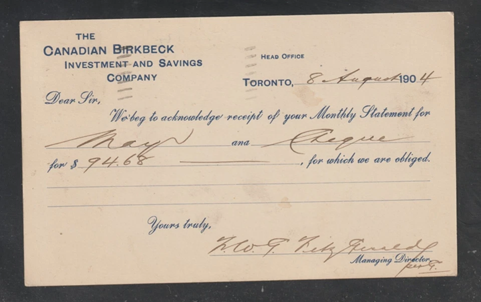 The Canadian Birkbeck Investment and Savings Company Private Postcard Circa 1904 - Image 3 of 4