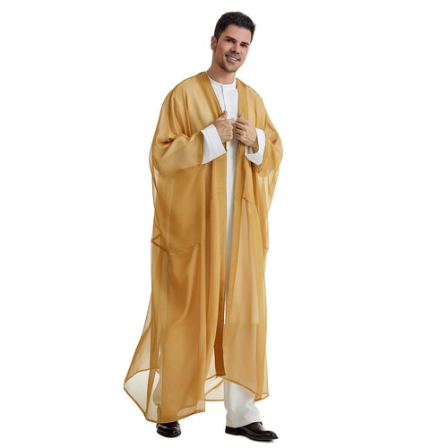 Men Kimono Jubba Thobe Islam Arabic Dress Kaftan Cloak Bisht Abaya Robe Djellaba - Picture 15 of 60